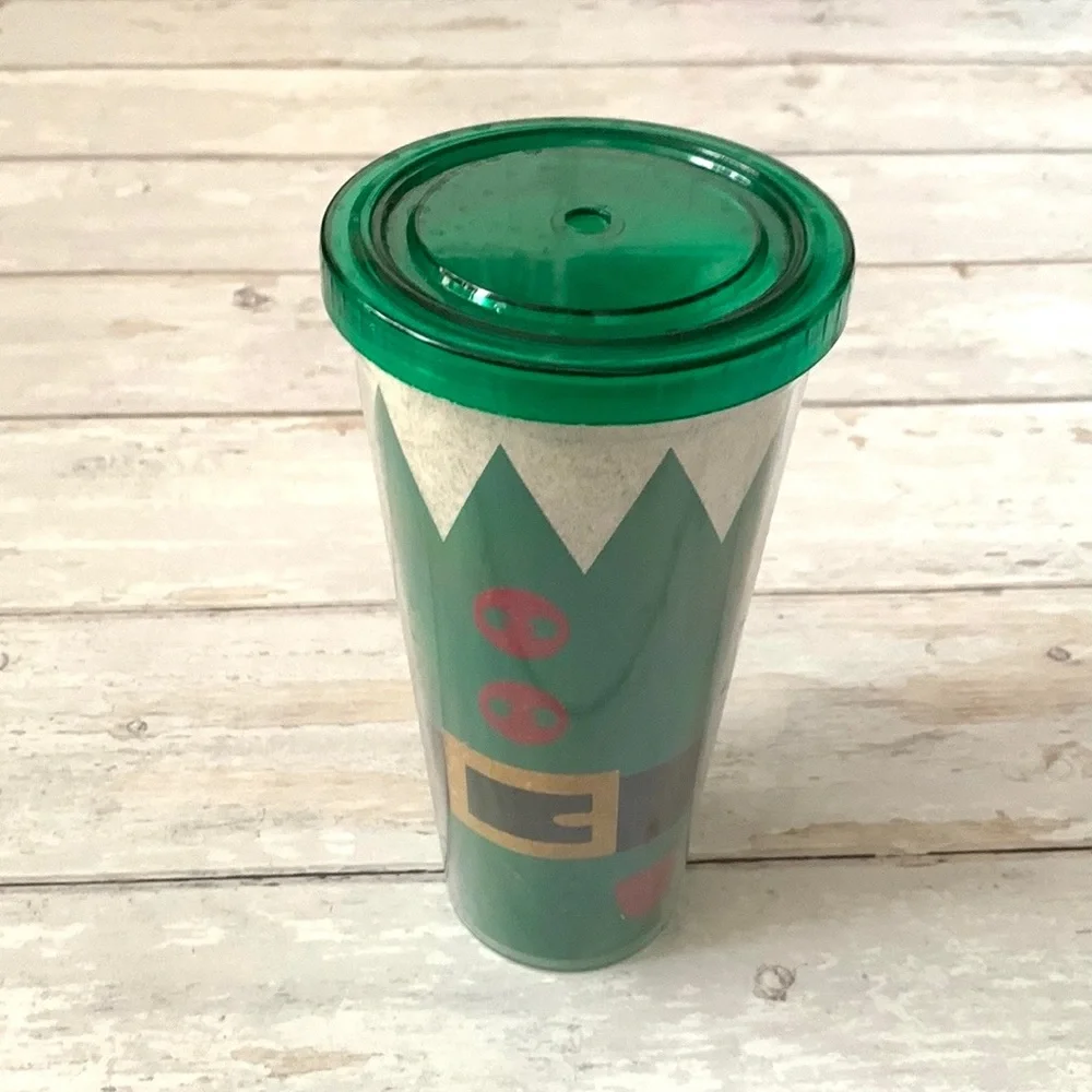 Starbucks Christmas Cup Green Elf Print Insulated Tumbler & Lid 20oz Size